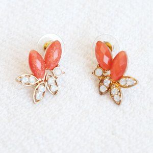 Pink stone and Diamond Imitations Stud Earring